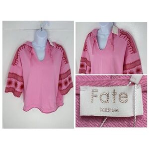 Fate NWT Embroidered Oversized Hoodie Size Medium Pink Boho Hippie Barbie Aztec